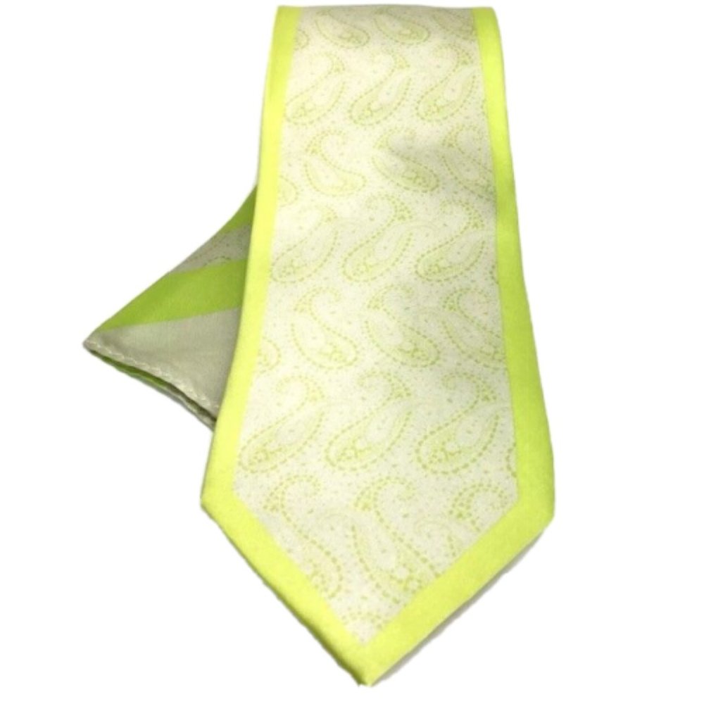 Vittorio Farina Men's Tie and Hanky Set Green Lime 100% Silk Handcrafted 4" Wide